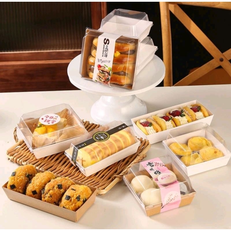 Kraft Sushi Tray Sandwich Box with Lid Pastry Dessert Box Cupcak ...