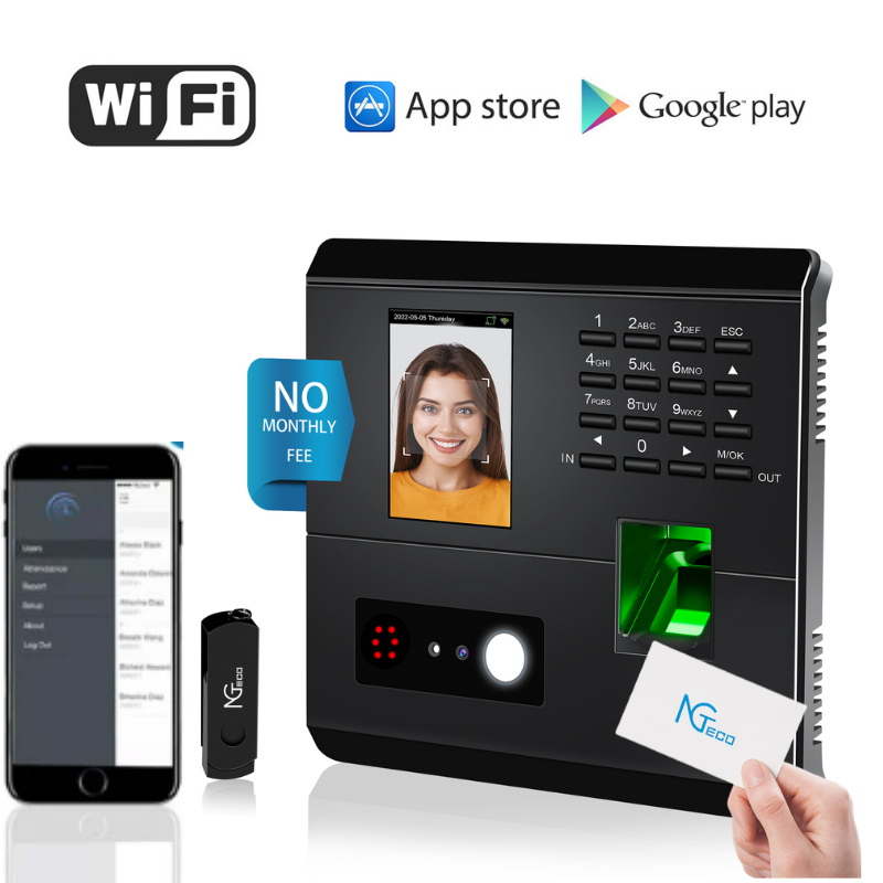 NGTeco Attendance Machine Face+Fingerprint+ID Card+PIN Time Attendance ...