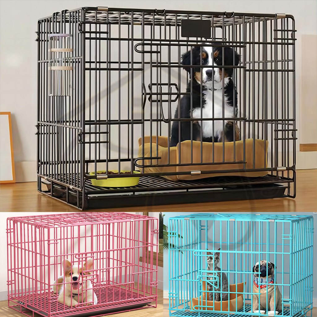 Dog Cage with Poop Tray Heavy Duty Pet Collapsible Cage Foldable Pet ...