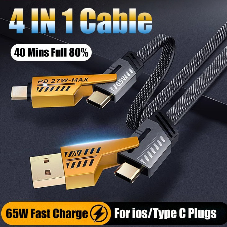 4in1 Mechanical Style 65W fast charging data cable dual type c multi ...