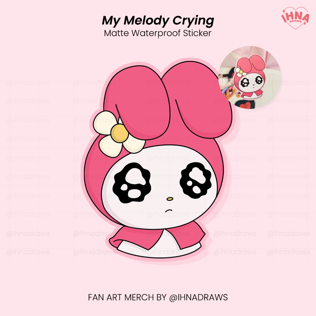 My Melody Crying Funny Meme Sanrio Matte Sticker (Tags: aesthetic deco ...