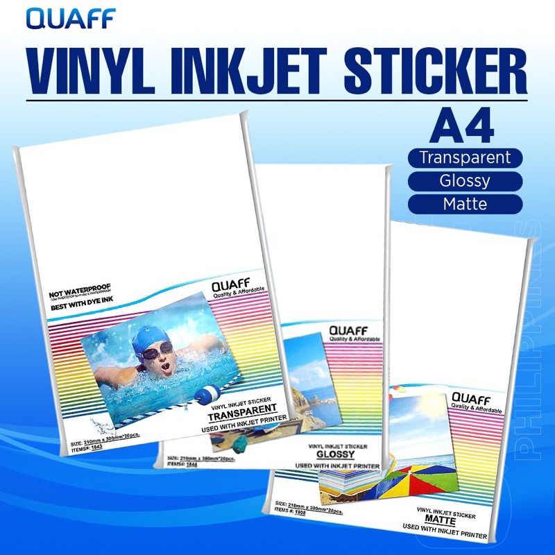 QUAFF Vinyl Inkjet Sticker A4 Size for Label & Stickers (20 sheets ...