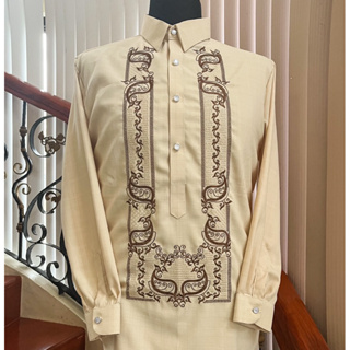 Polo Barong Long Sleeves with Computerized Embroidery. Plum Black Mauve ...