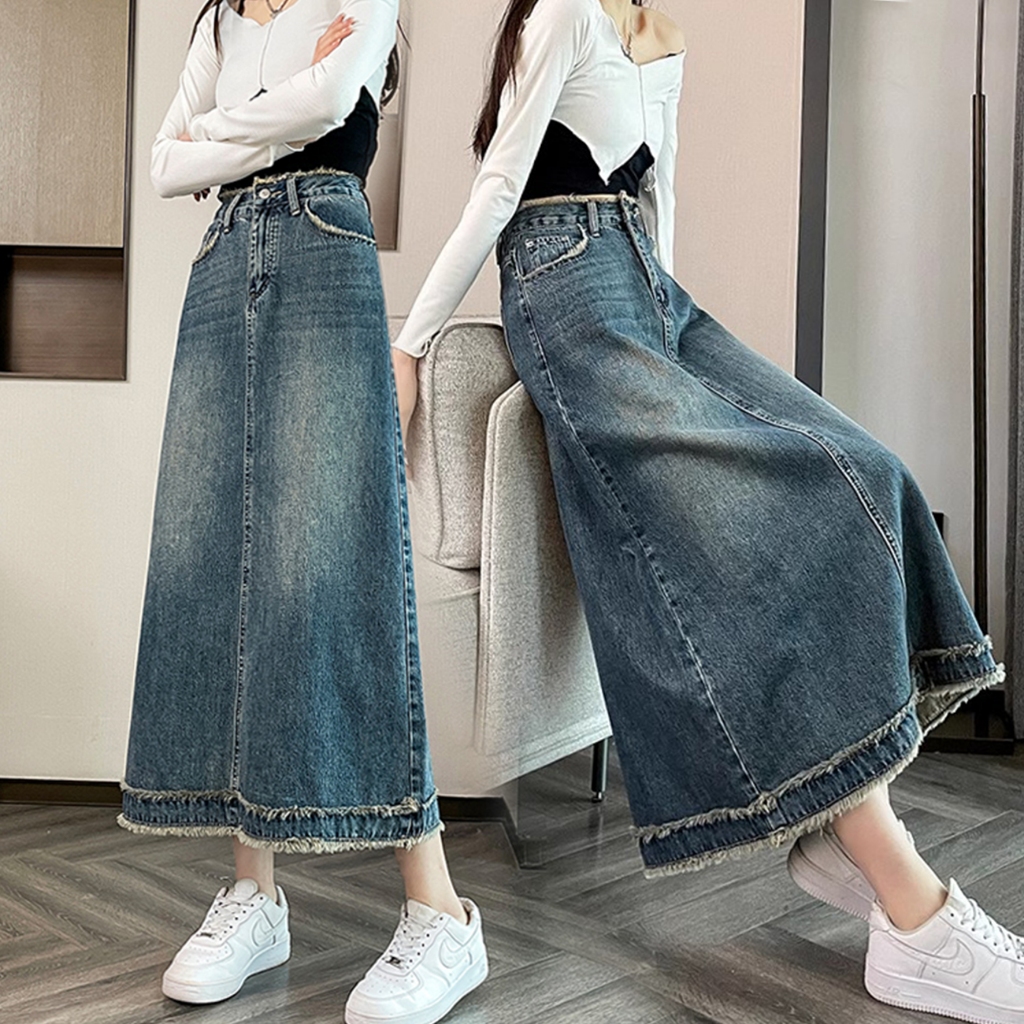 XS 6XL Long denim skirt for women MIDI plus size blue high waist A line fishtail bigsize cargo maong Shopee Singapore