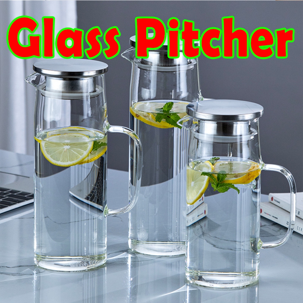 Glass Pitcher with Lid and Spout, Refrigerator Water Pitchers, Cold