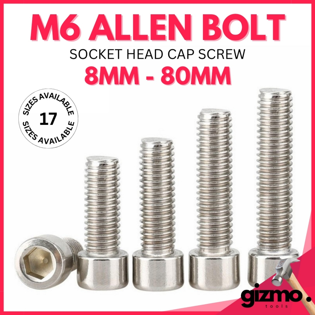 5 PCS M6 Allen Bolt Stainless Steel 6mm Thread Socket Head Cap Screw ...