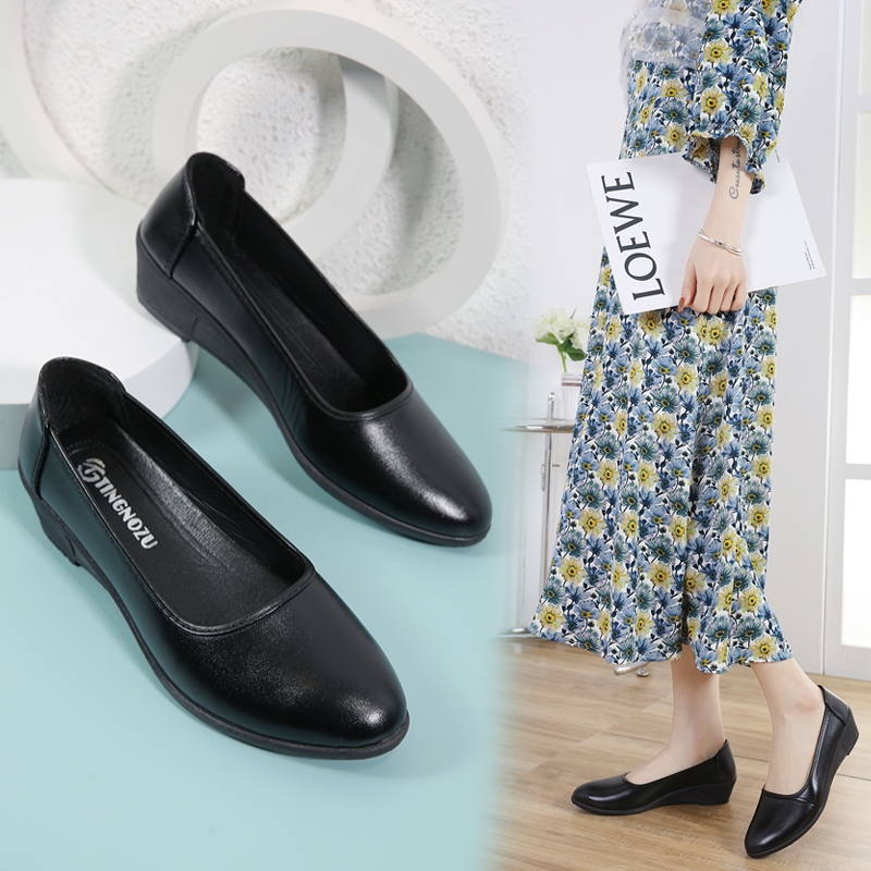 MF 1.5 inches wedge black shoes for women School shoes Office Shoes with box on NEW 36 41