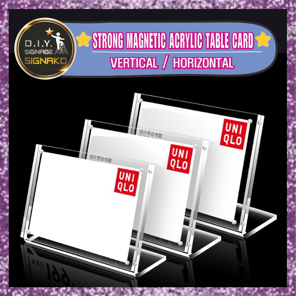Strong magnetic l shaped acrylic sign holder clear plastic table top