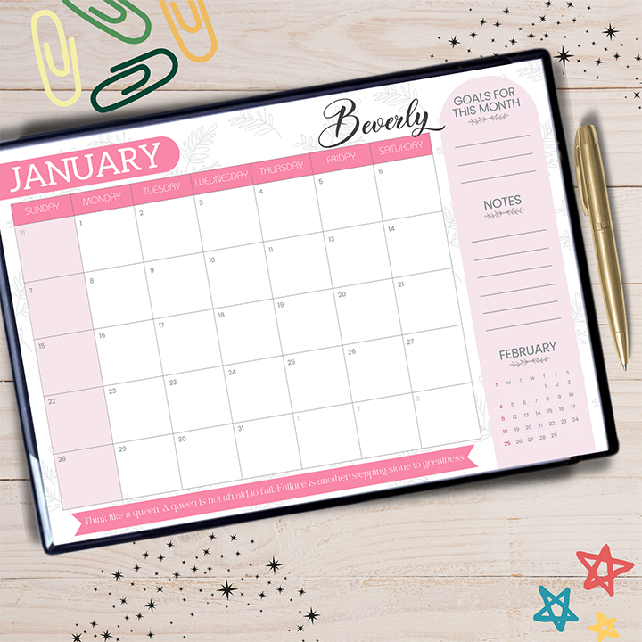Personalized 2025 2026 A4 Desk Calendar with Positive Quotes Table