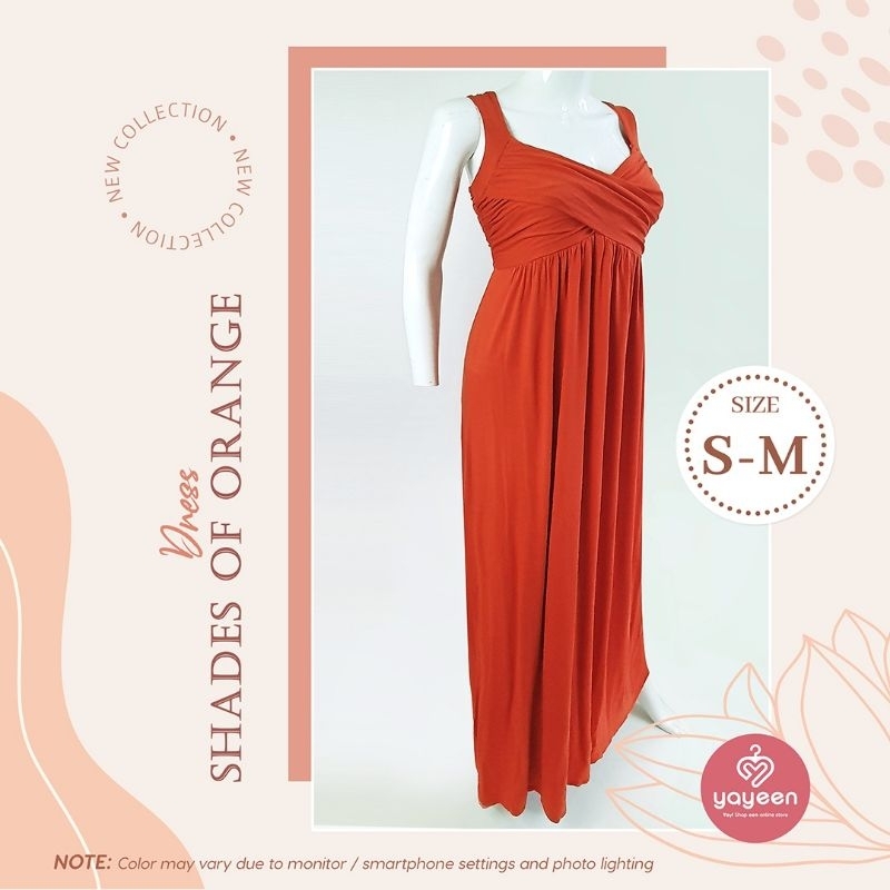 MAX STUDIO Orange Strap Pleated Maxi Dress PDL1002 Preloved Shopee Singapore