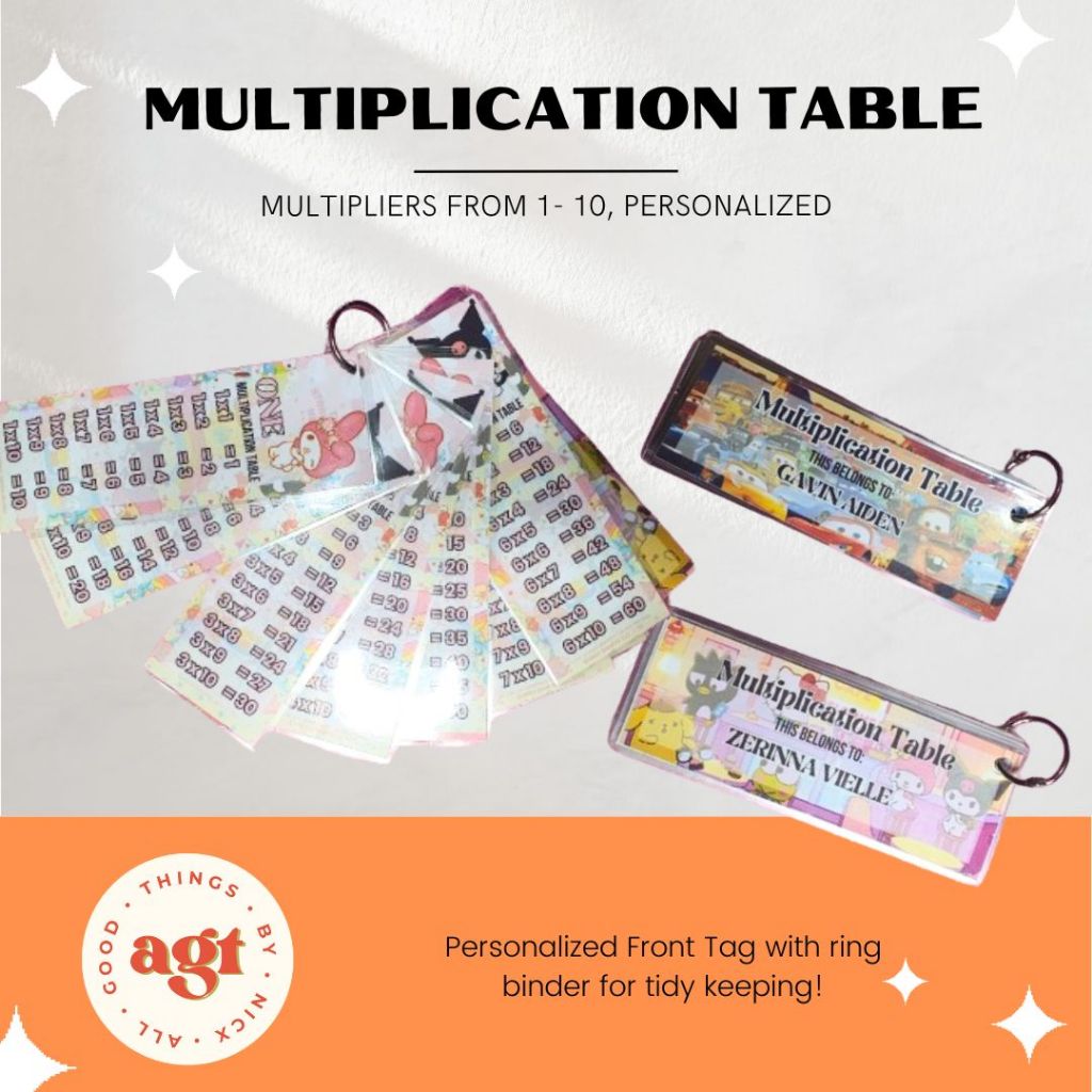 Multiplication Table Flashcards Laminated with Name | Shopee Singapore