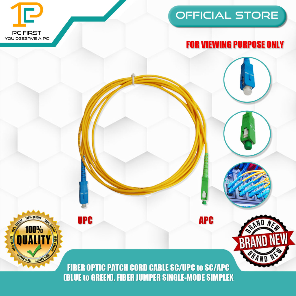 PC FIRST FIBER OPTIC PATCH CORD CABLE SC/UPC to SC/APC (BLUE to GREEN ...