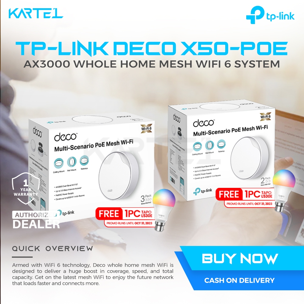 Deco X50-PoE, AX3000 Whole Home Mesh WiFi 6 System with PoE