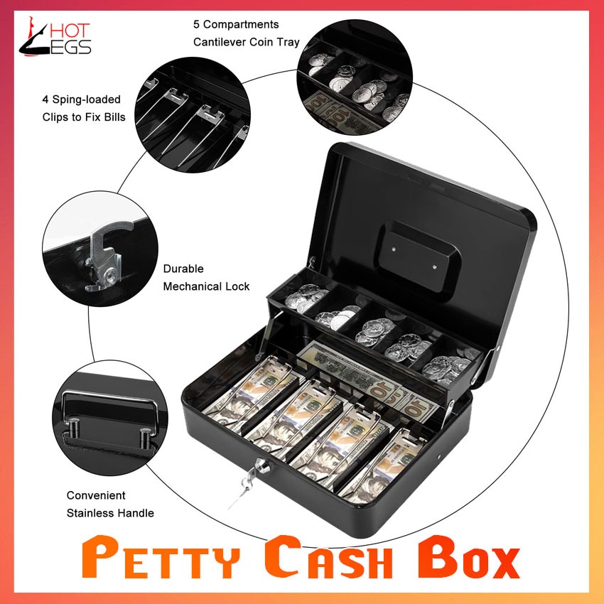 Petty Cash Box Metal With Coin Tray Safe and Secure Box 30.5cmx24cm ...