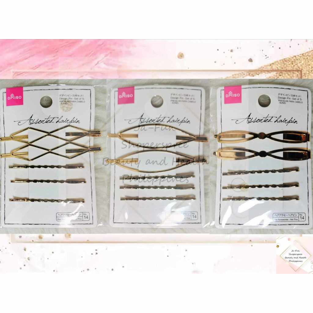 HAIR PIN GOLD ASSORTED 5PC SET HAIR ACCESSORIES ( DAISO JAPAN