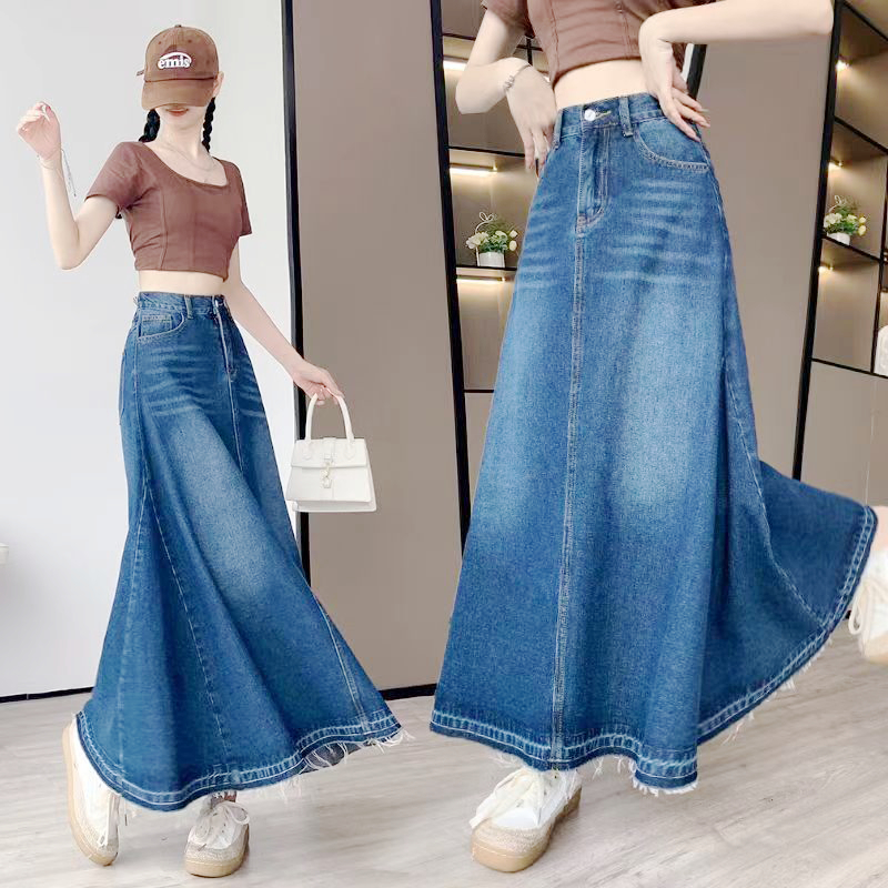 Plus size long denim skirts xs best sale