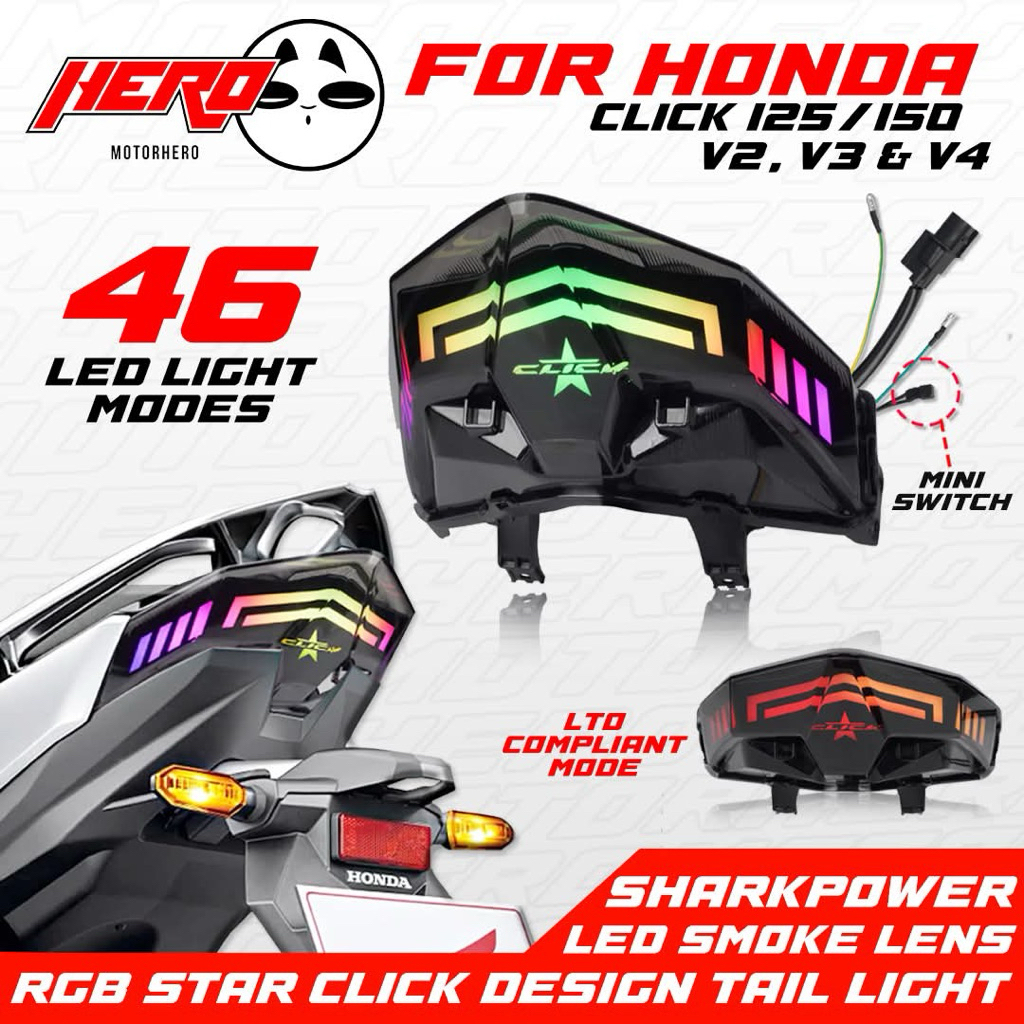 Honda Click 125/150 v3 v4 LED Tail Light Premium Star RGB Design Smoke ...