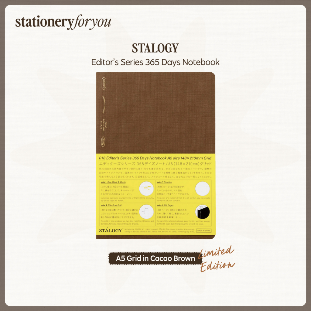 STALOGY Editor’s Series 365 Days Notebook A5 Grid in Cacao Brown (2025 ...