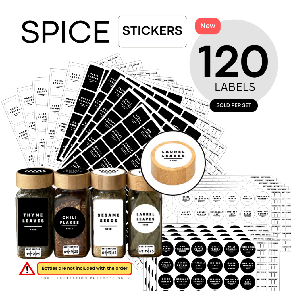 120pcs READY-MADE Spice Sticker Labels Waterproof Oilproof Scratchproof ...