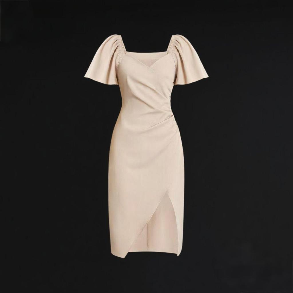 fitted summer mini nude beige for women casual dress plus size graduation  dress formal dress elegant | Shopee Singapore
