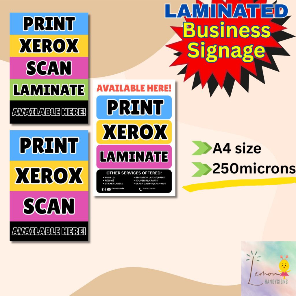 A4 Laminated Business Signage – PRINT SCAN LAMINATE XEROX Sign | Ready ...