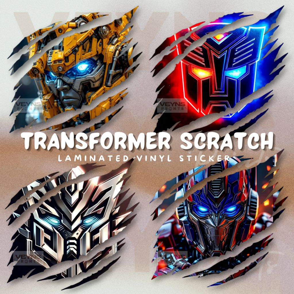 TRANSFORMER SCRATCH DESIGN LAMINATED VINYL STICKER WATERPROOF STICKER ...