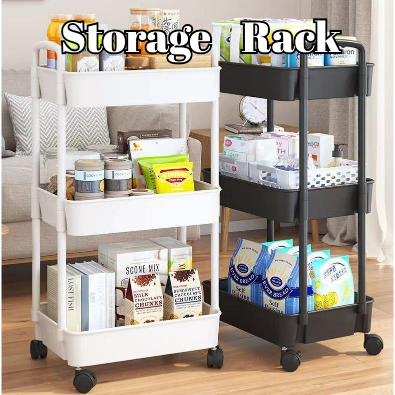 3 Layers Trolley Cart Moving Rack Kitchen Storage Shelf Cabinets ...