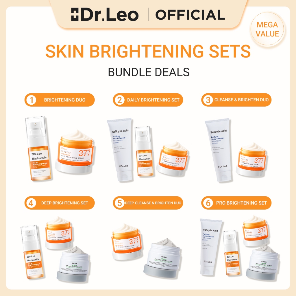 Dr.Leo Skin Brightening Sets with 377 cream & 377 serum & 3X Clay Mask ...