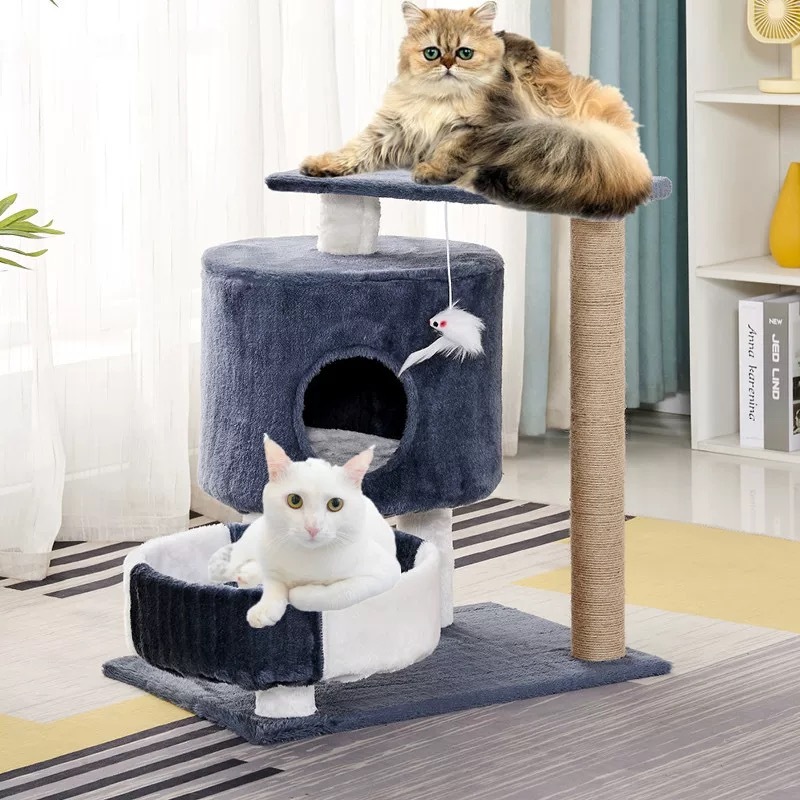 Large Solid Wood Cat Tree | Condo Tower with Scratching Board ...