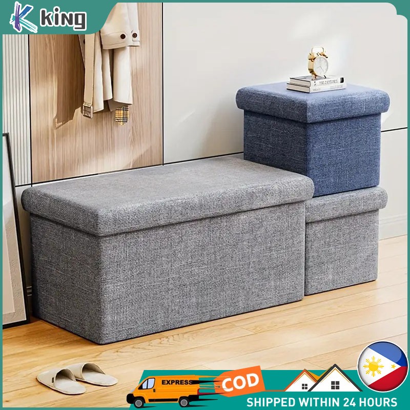 2 in 1 Sofa Stool Cotton Linen Fabric Foldable Shoe Bench Foot Rest ...