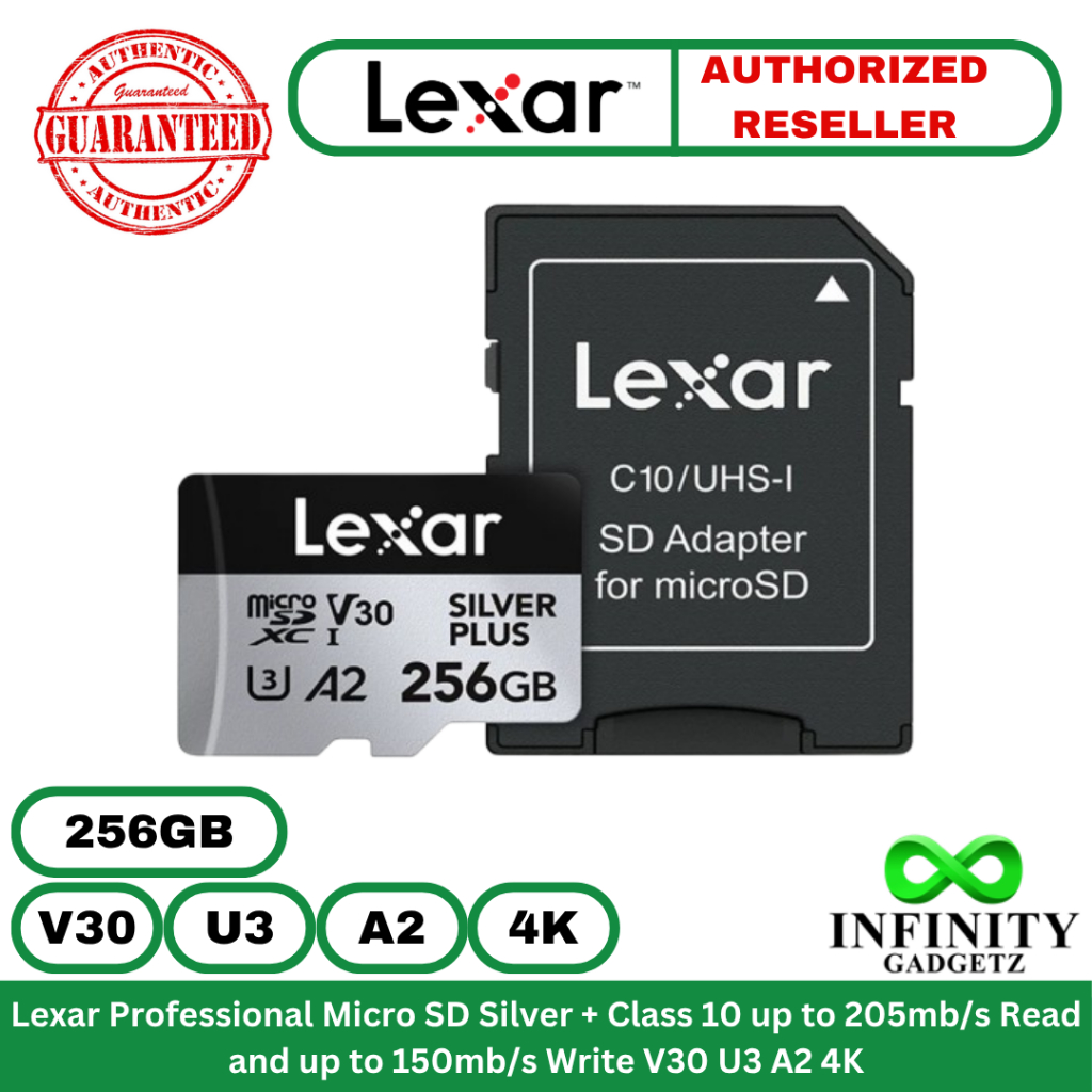 Lexar Professional 256GB Micro SD Silver + Class 10 up to 205mb/s Read ...