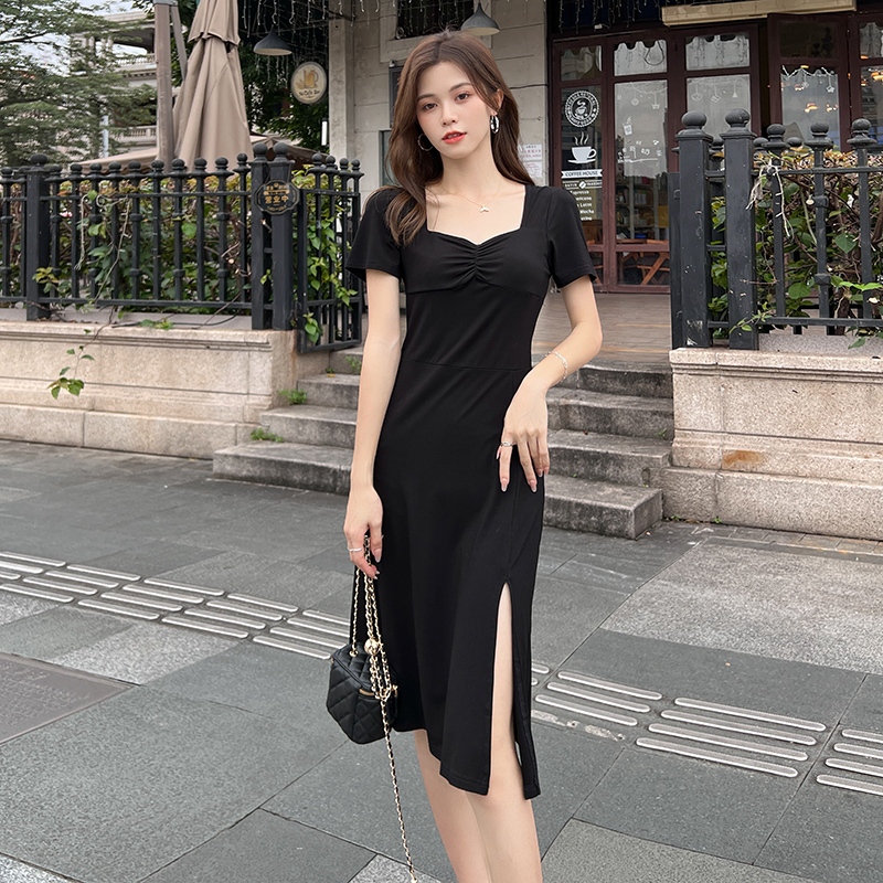 black dress shopee Korean semi formal dress for woman plus size dress long bodycon elegant dress with slit classy elegant black dress