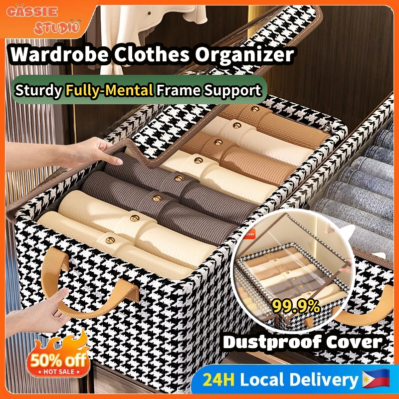 Steel Frame Storage Basket Foldable Iron Rack Clothes Dress Storage Box ...