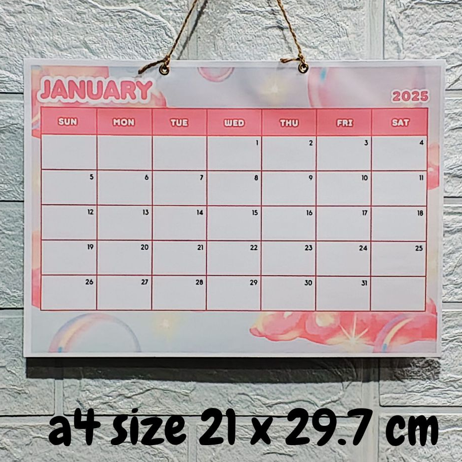 A4 size aesthetic 2025 calendar minimalist bubble pink date reminder ...