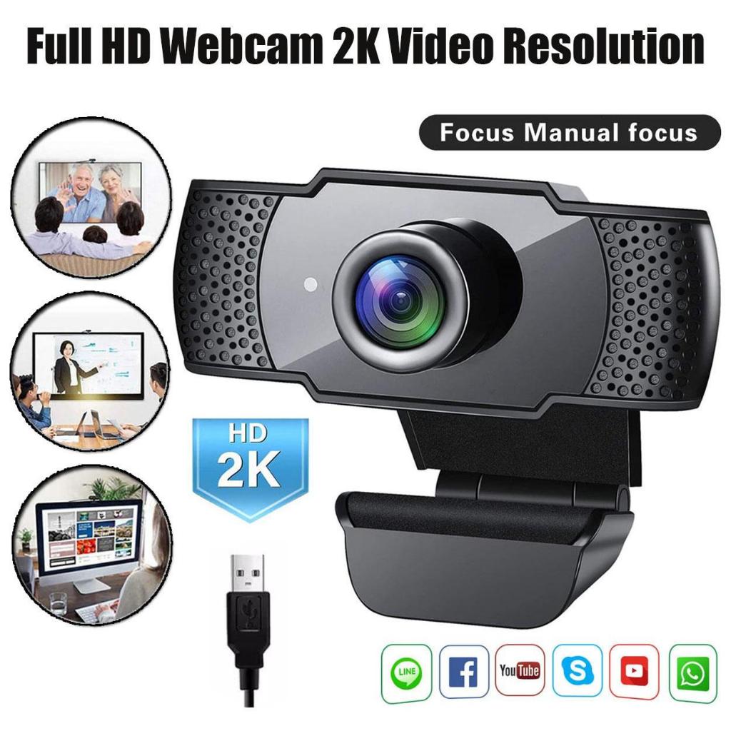 Webcam Full HD 2K Webcam 90 Wide-Angle Camera with Built-in Noise ...