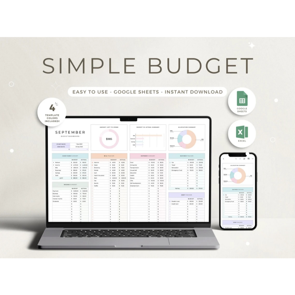 Digital Planner, Excel Budget Planner for Google Sheets Budget Monthly ...
