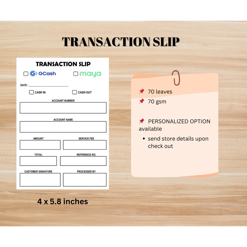 GCASH / MAYA TRANSACTION SLIP • 70 leaves • 70gsm . Option to ...