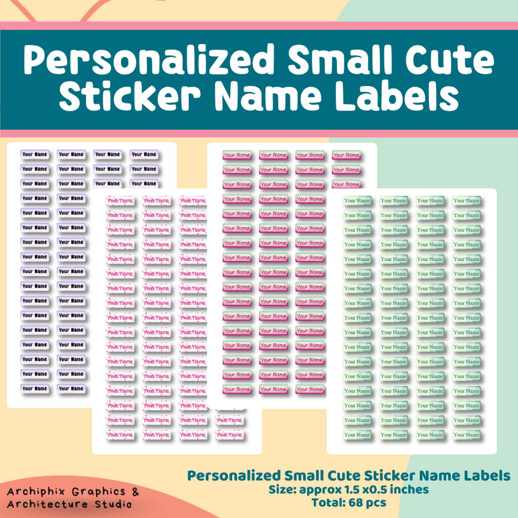 Personalized Small Cute Sticker Name Label Vinyl Stickers Set (68 pcs ...