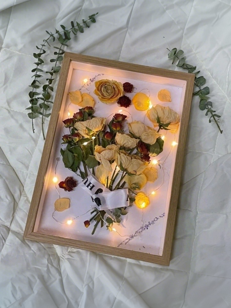 Flower frame dried shadow box with lights Photo bouquet Transparent ...