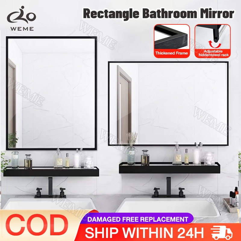 Rectangle Bathroom Mirror With Storage Rack Wall Mounted Mirror Shelf ...