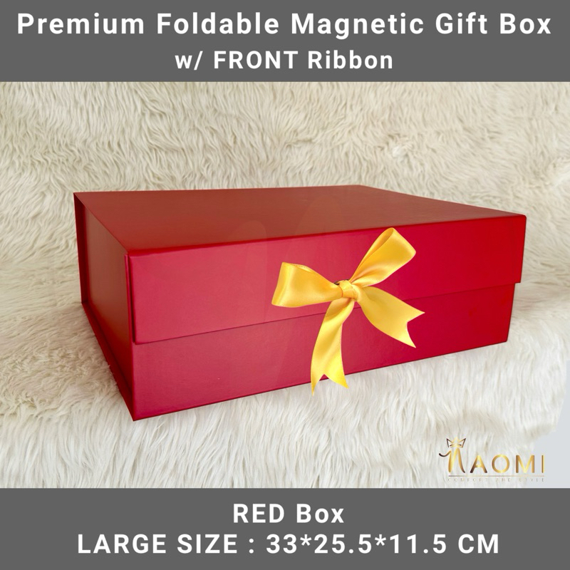 Premium Magnetic Gift Box RED LARGE FRONT RIBBON Collapsible Elegant ...