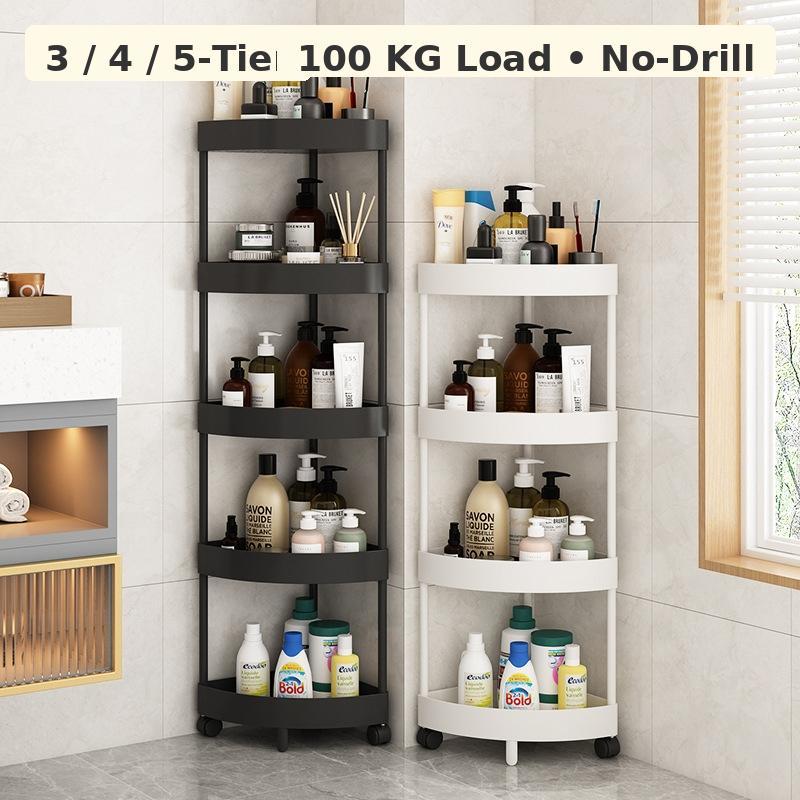 Triangle Corner Rack Organizer 3/4/5-Tier Plastic Shelf 100 kg No-Drill ...