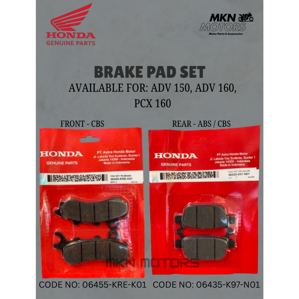 HONDA BRAKE PAD SET REAR (ABS & CBS) & FRONT ( ABS & CBS ) OEM FOR ADV ...
