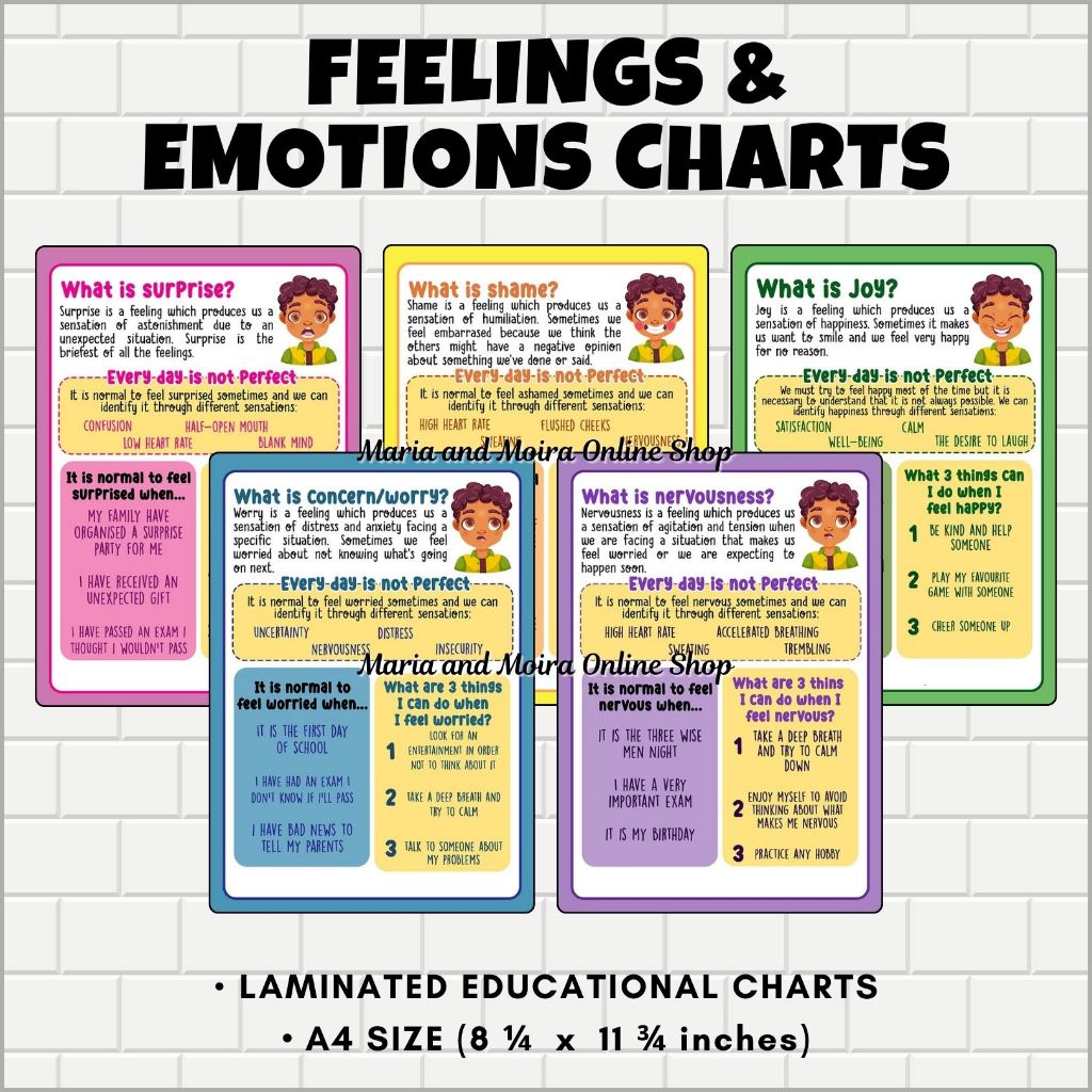 FEELINGS AND EMOTIONS CHARTS FOR KIDS | A4 Size | Laminated Educational ...
