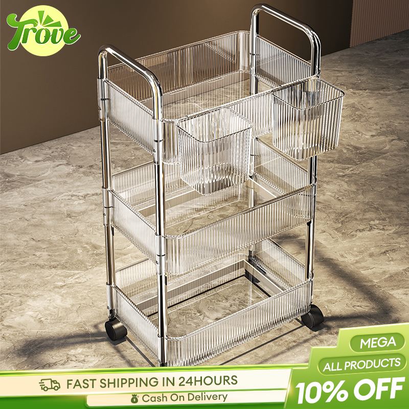 TROVE Trolley Cart Organizer Transparent Rack with Wheels Bath ...