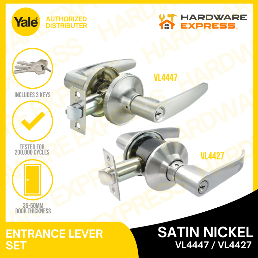YALE Essential Lever Entrance Lockset Doorknob VL4447 VL4427 US15 Satin ...