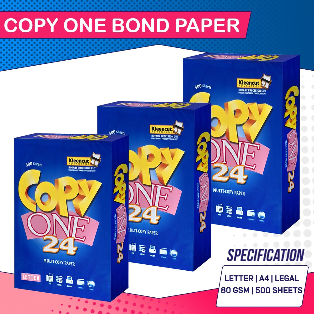 Copy One Bond Paper 80GSM (Short/A4/Long) 500sheets per ream | Shopee ...