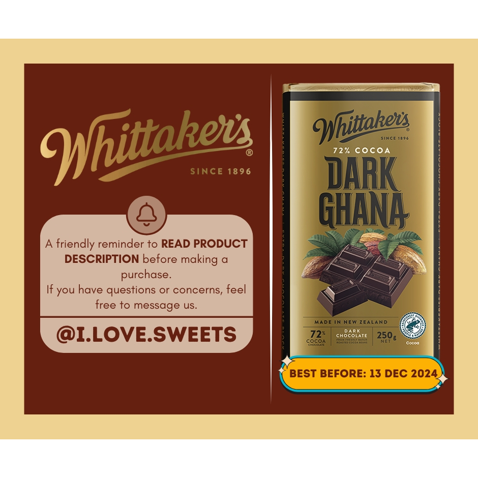 Whittaker's DARK GHANA Classic Dark Chocolate Block 250g | Shopee Singapore