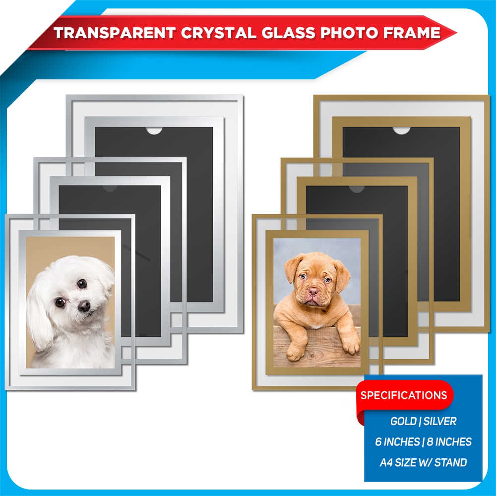 6 | 8 inches | A4 Size Transparent Crystal Glass Photo Frame GOLD ...