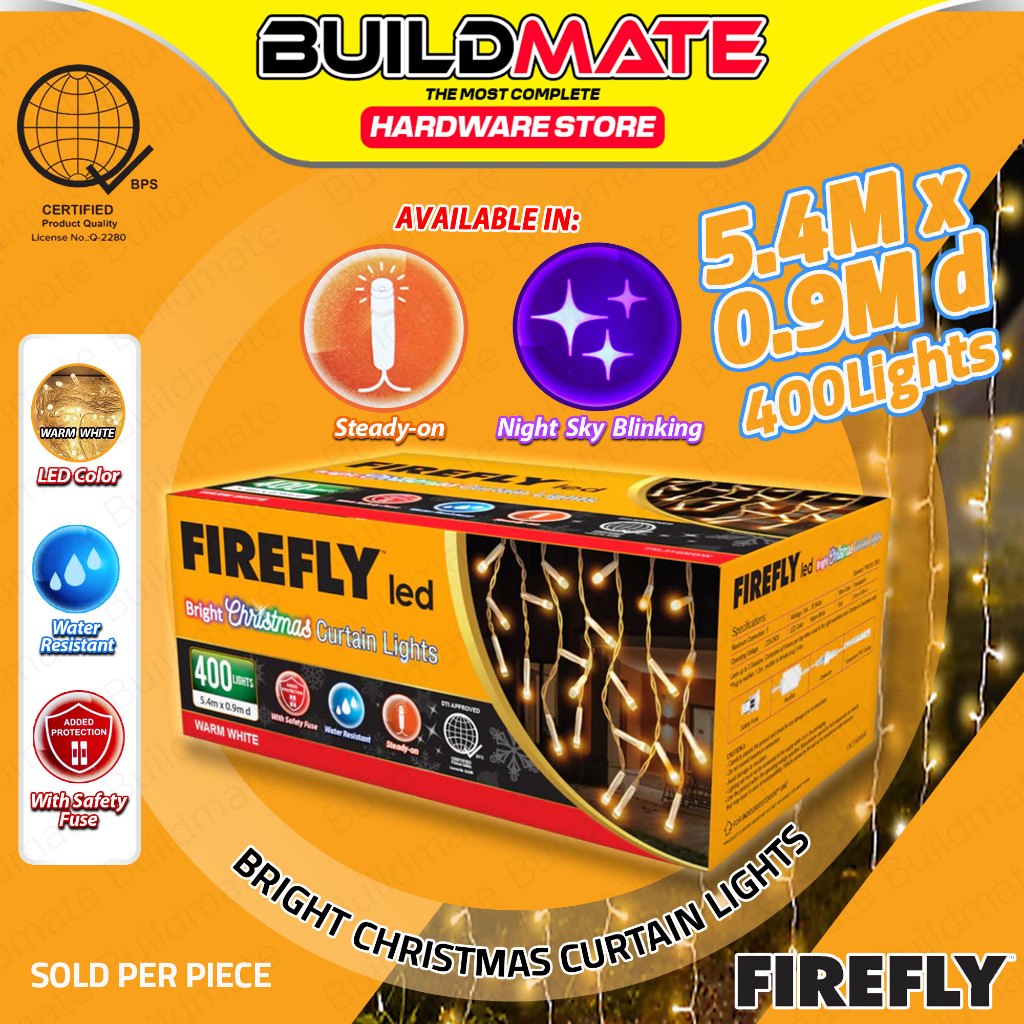 Buildmate x FIREFLY 30W LED Bright Christmas Curtain Light Warm White ...